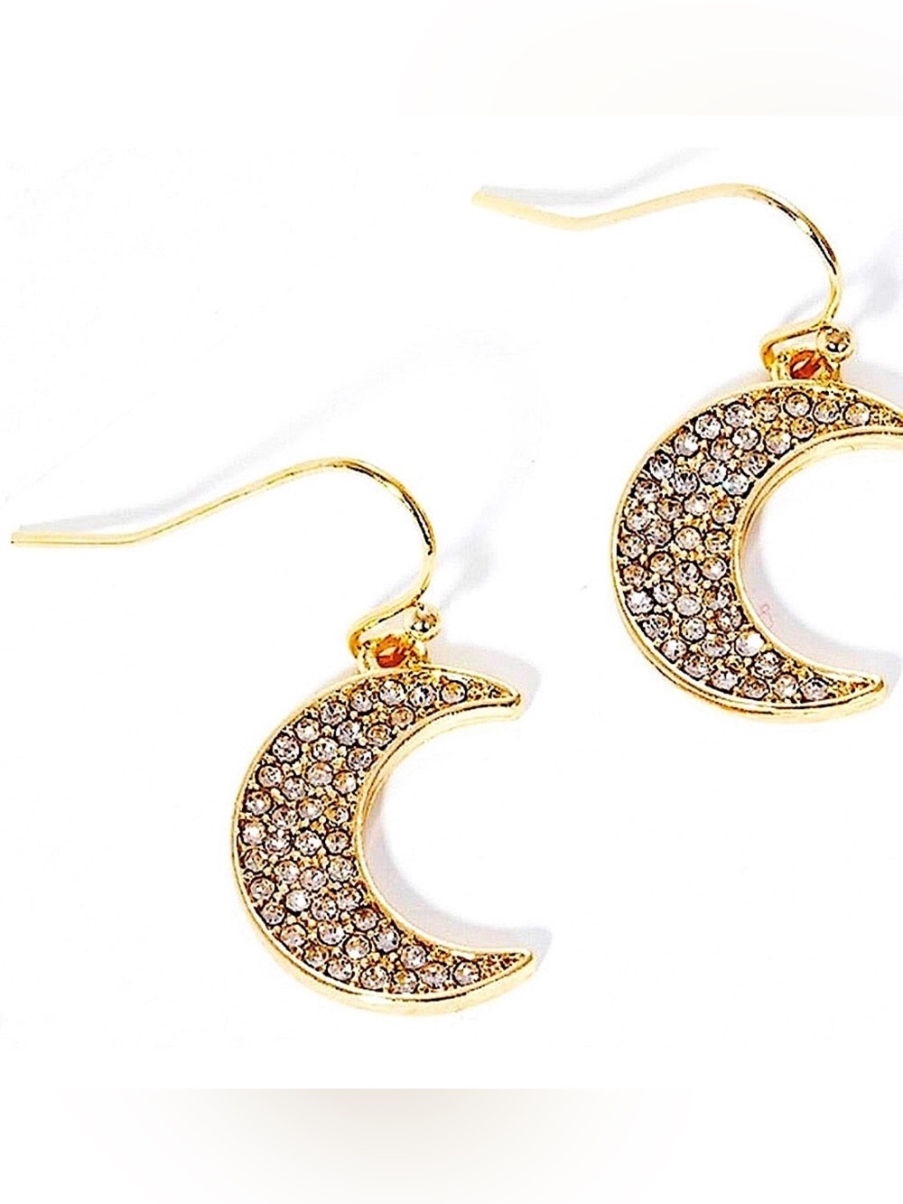 🆕🌙RUE 27: Crystal Paved Crescent Moon Dangle Drop Earrings